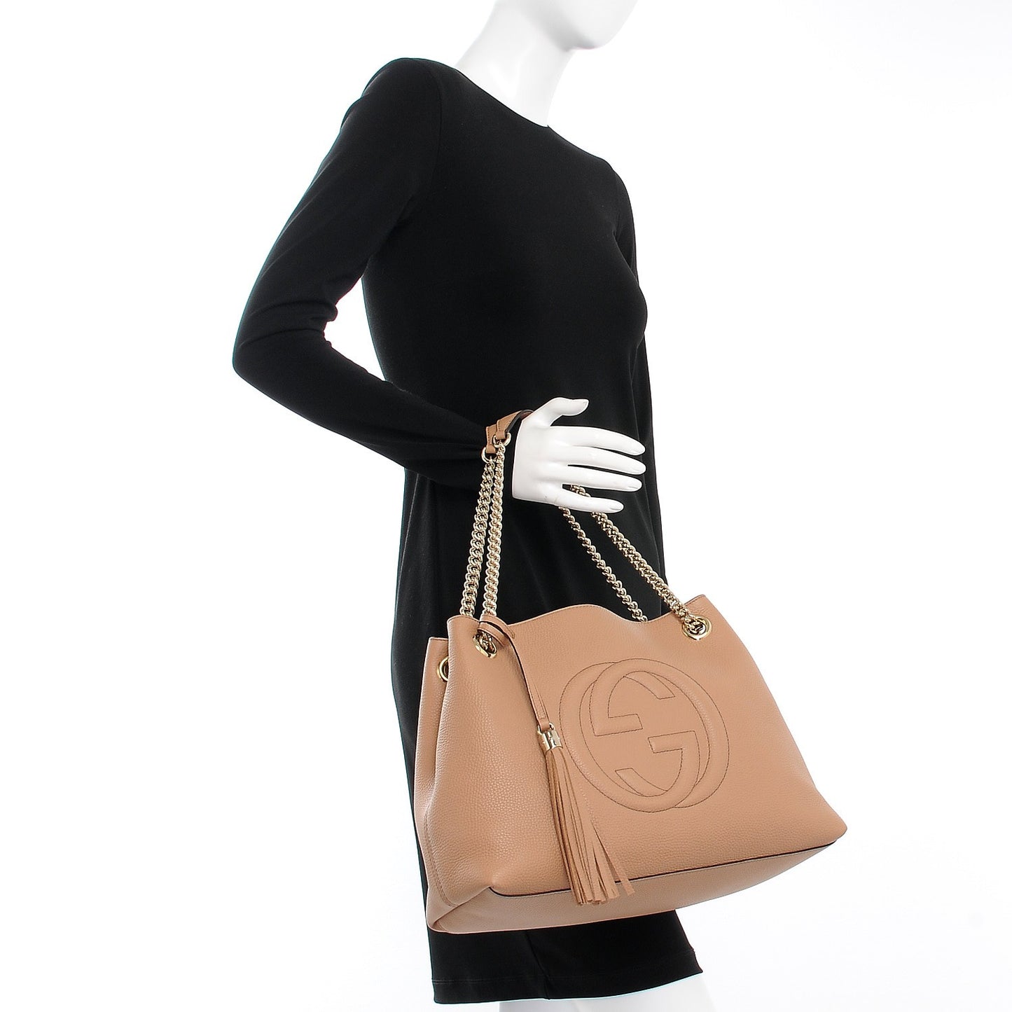 Pebbled Calfskin Medium Soho Chain Shoulder Bag Rose Beige