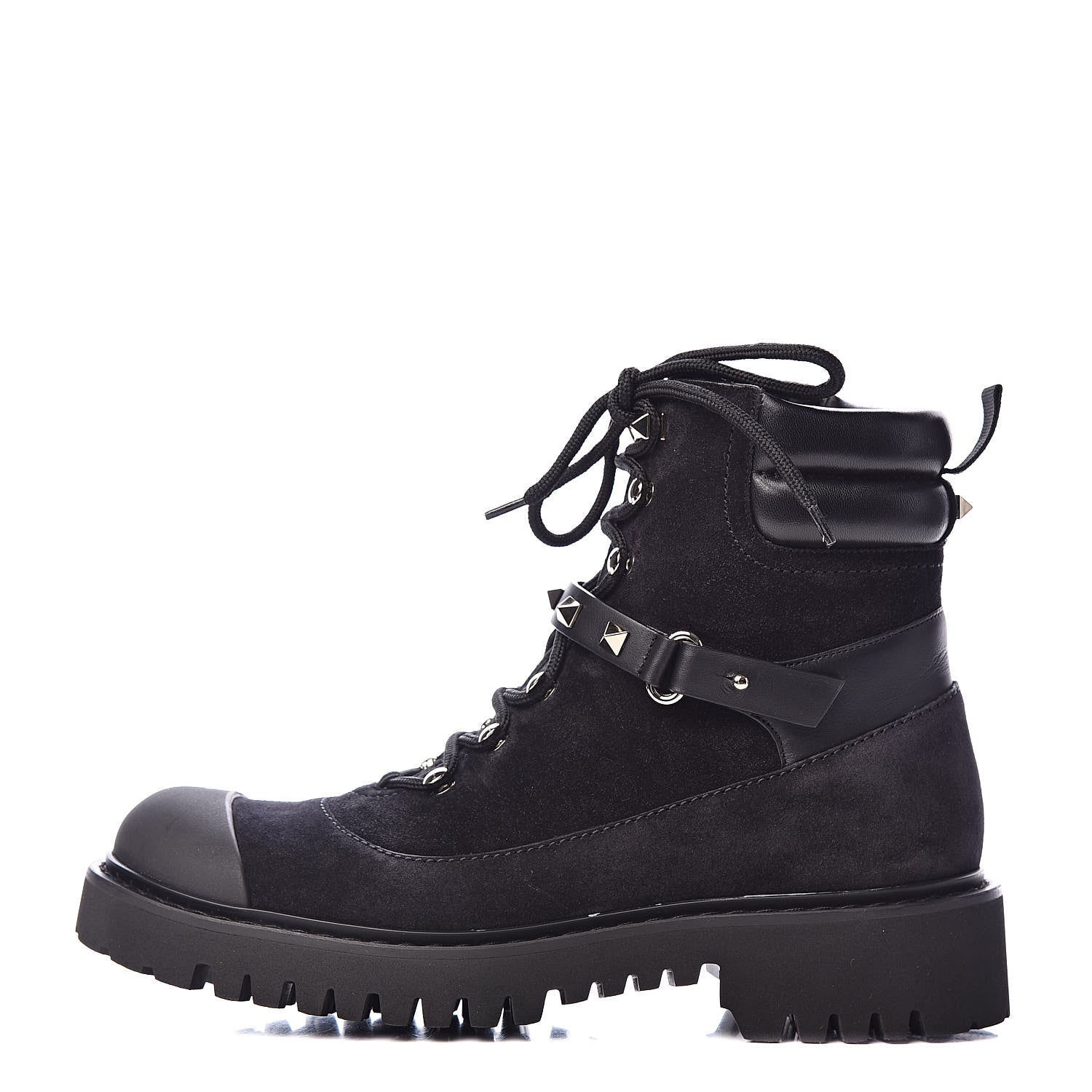 Valentino Garavani Suede Cap Toe Rockstud Combat Boots 37 Black 1 of 11