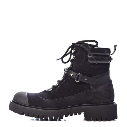 Valentino Garavani Suede Cap Toe Rockstud Combat Boots 37 Black 1 of 11