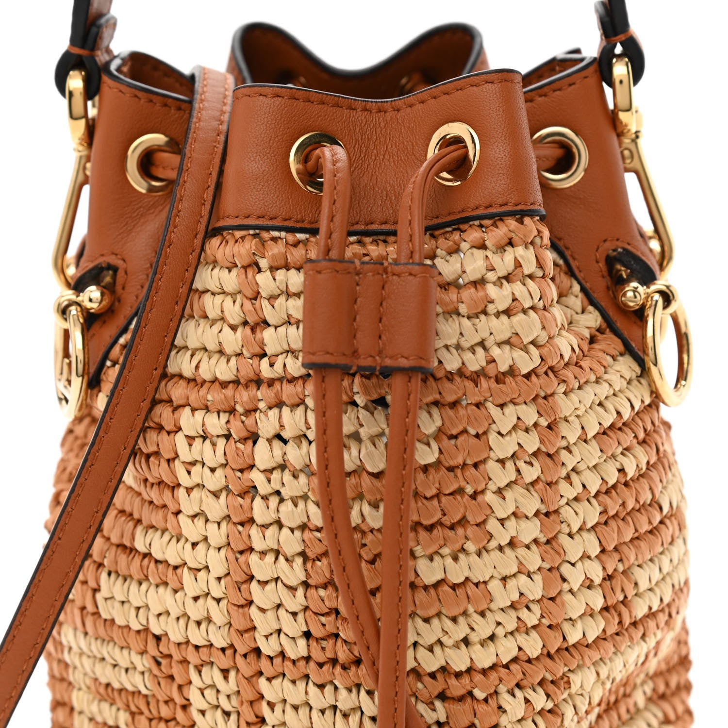 Fendi Raffia Vitello Seta F is Fendi FF Woven Mini Mon Tresor Bucket Bag Brick Natural 8 of 10