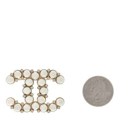 Chanel Pearl Crystal CC Brooch Gold 2 of 4