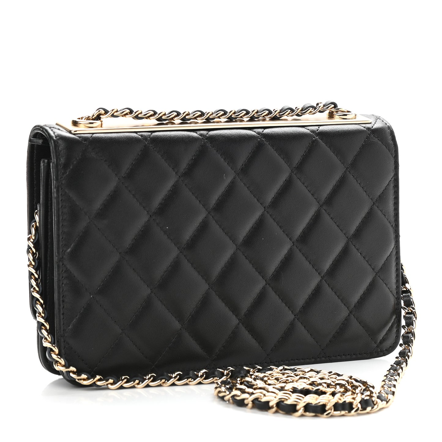 Lambskin Quilted Trendy CC Wallet On Chain WOC Black