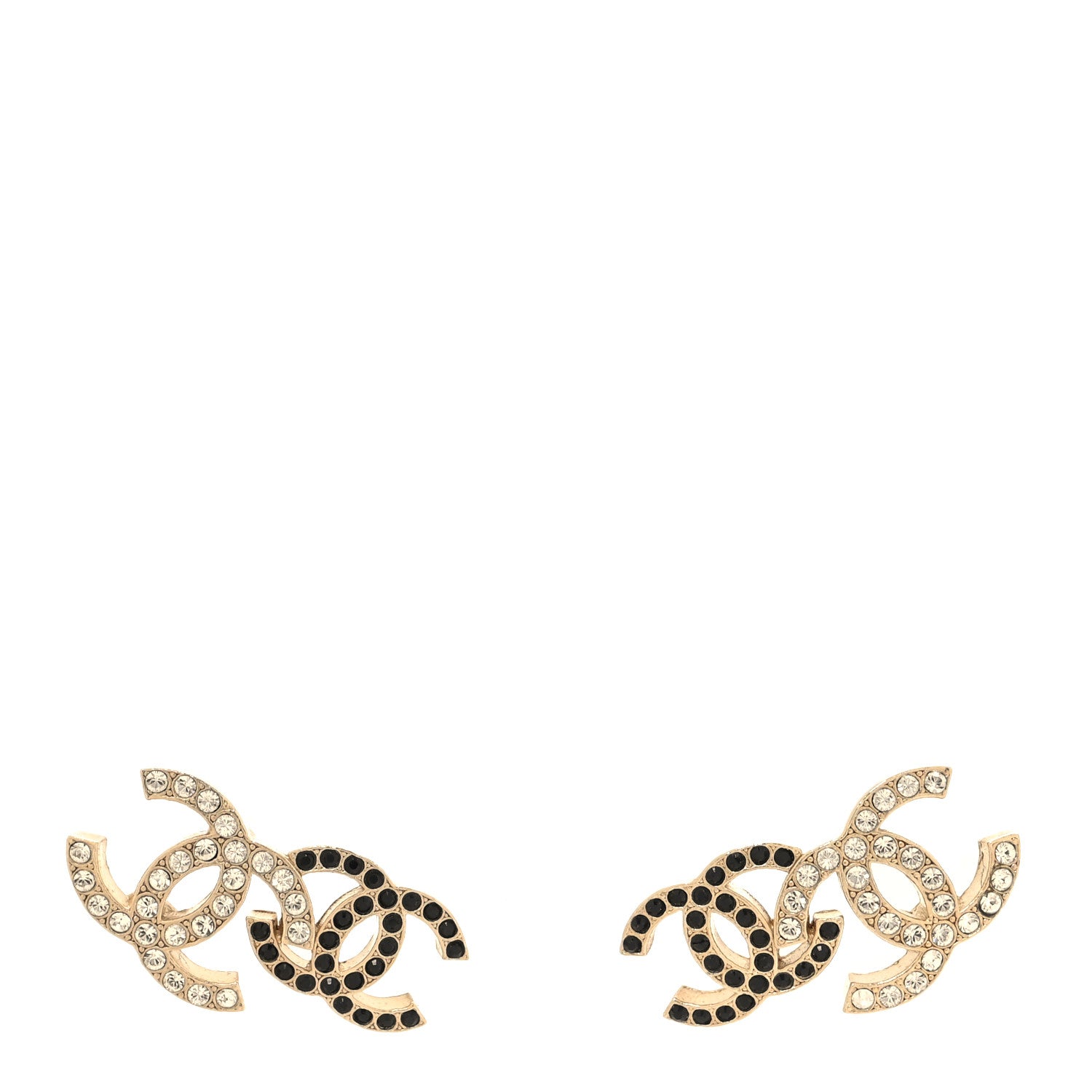 Chanel Crystal Double CC Earrings Gold Black 1 of 5