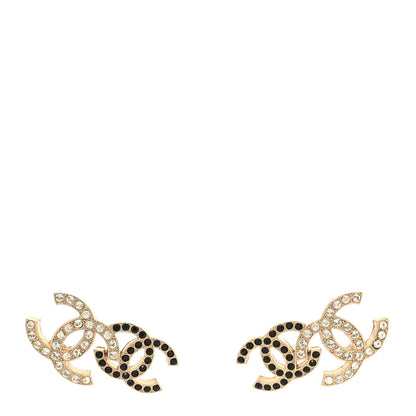 Chanel Crystal Double CC Earrings Gold Black 1 of 5