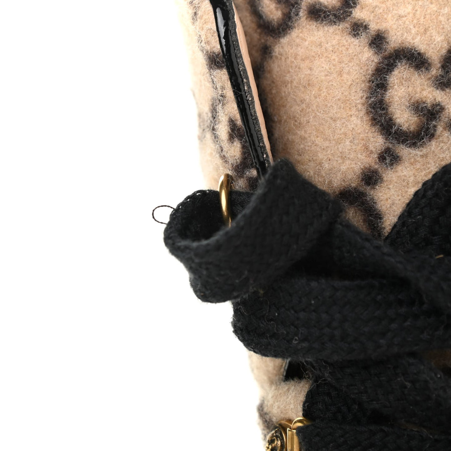 Covered Wool GG Monogram Womens Lace Up Combat Ankle Boots 38.5 Beige Ebony Black