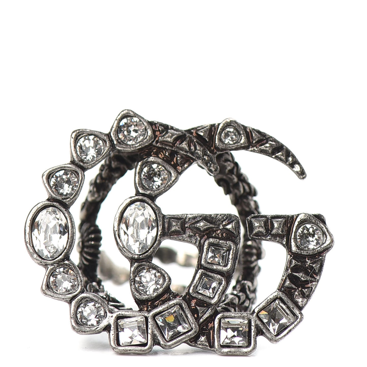 Crystal Double G Ring S 6.5 Aged Silver
