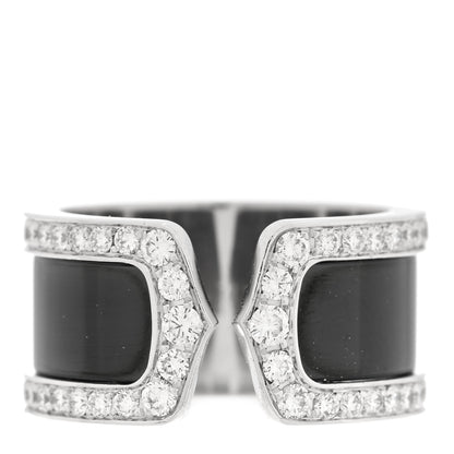 Cartier 18K White Gold Enamel Diamond 10mm Logo De Cartier Ring 51 5.75 Black 1 of 6