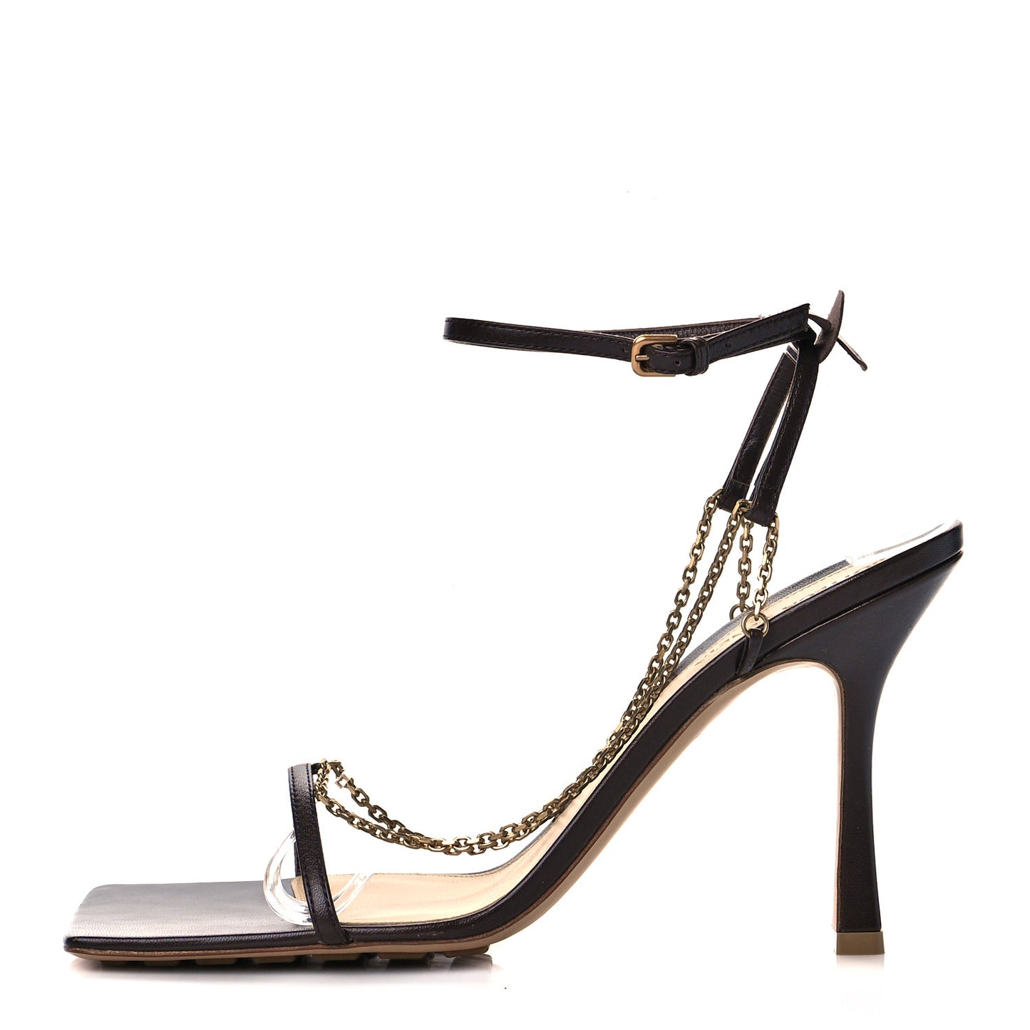 Lambskin Stretch Chain Strap 90mm Sandals 40 Ebony