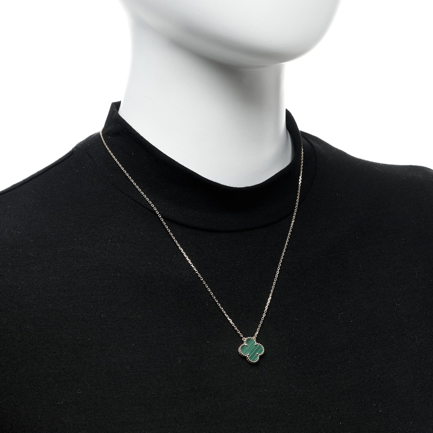 18K Yellow Gold Malachite Vintage Alhambra Pendant Necklace