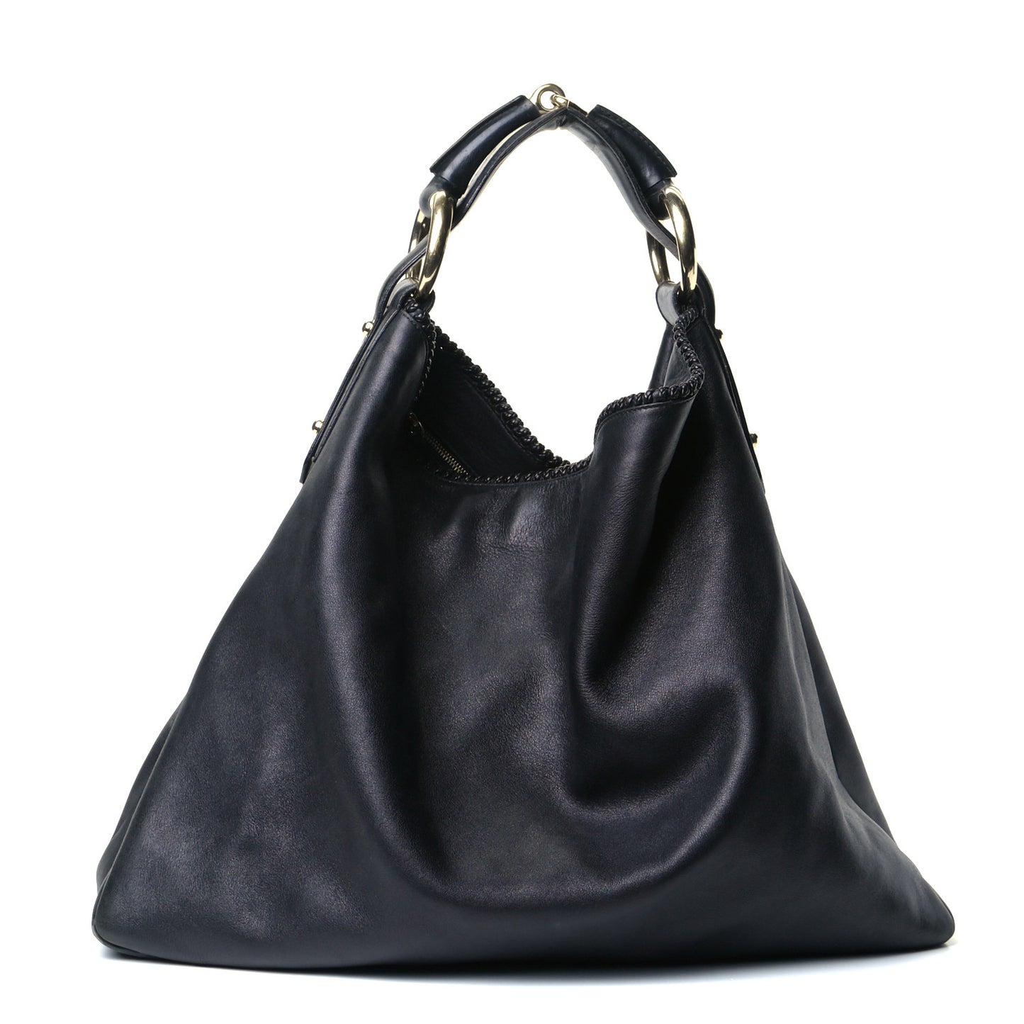 Calfskin Large Horsebit Chain Hobo Black