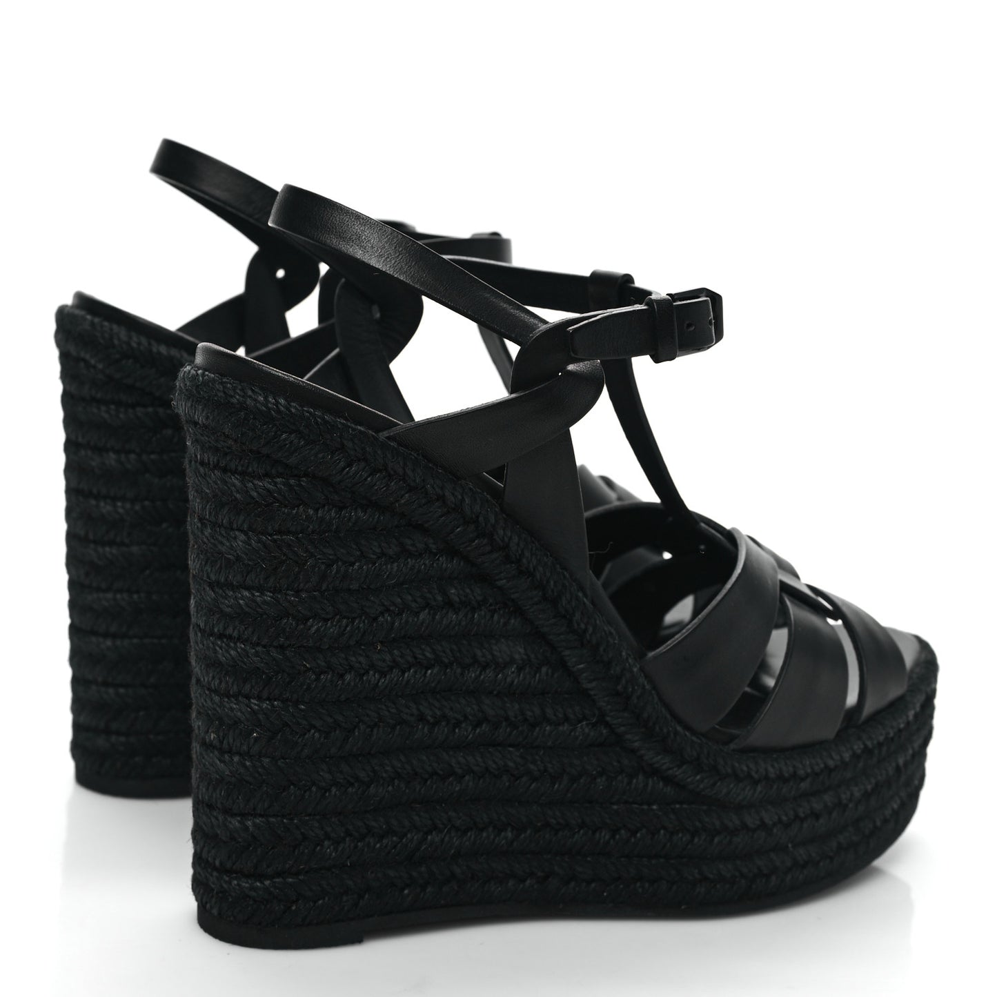 Calfskin Tribute 95 Platform Espadrille Wedge Sandals 39 Black