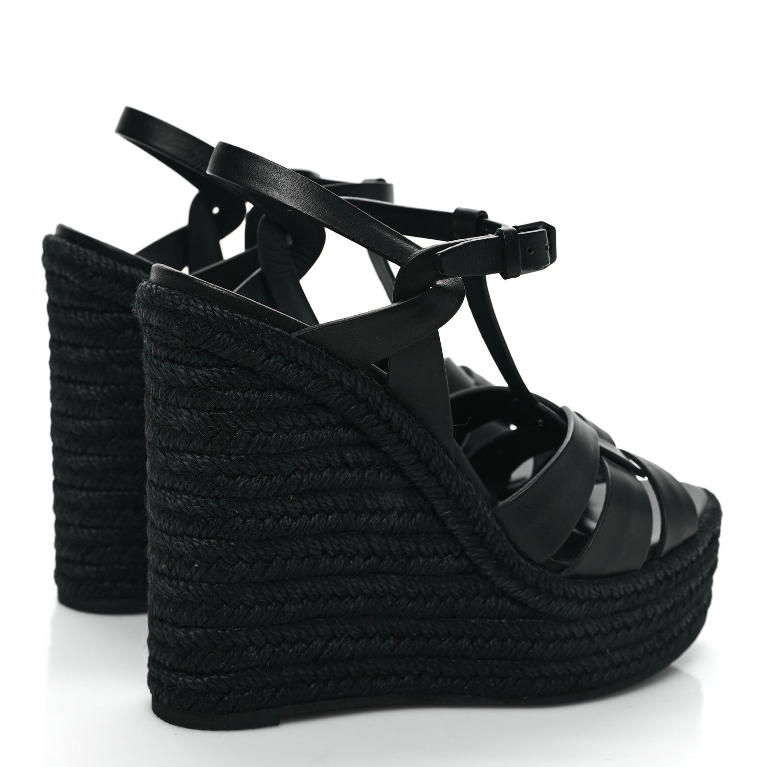Saint Laurent Calfskin Tribute 95 Platform Espadrille Wedge Sandals 39 Black 4 of 8