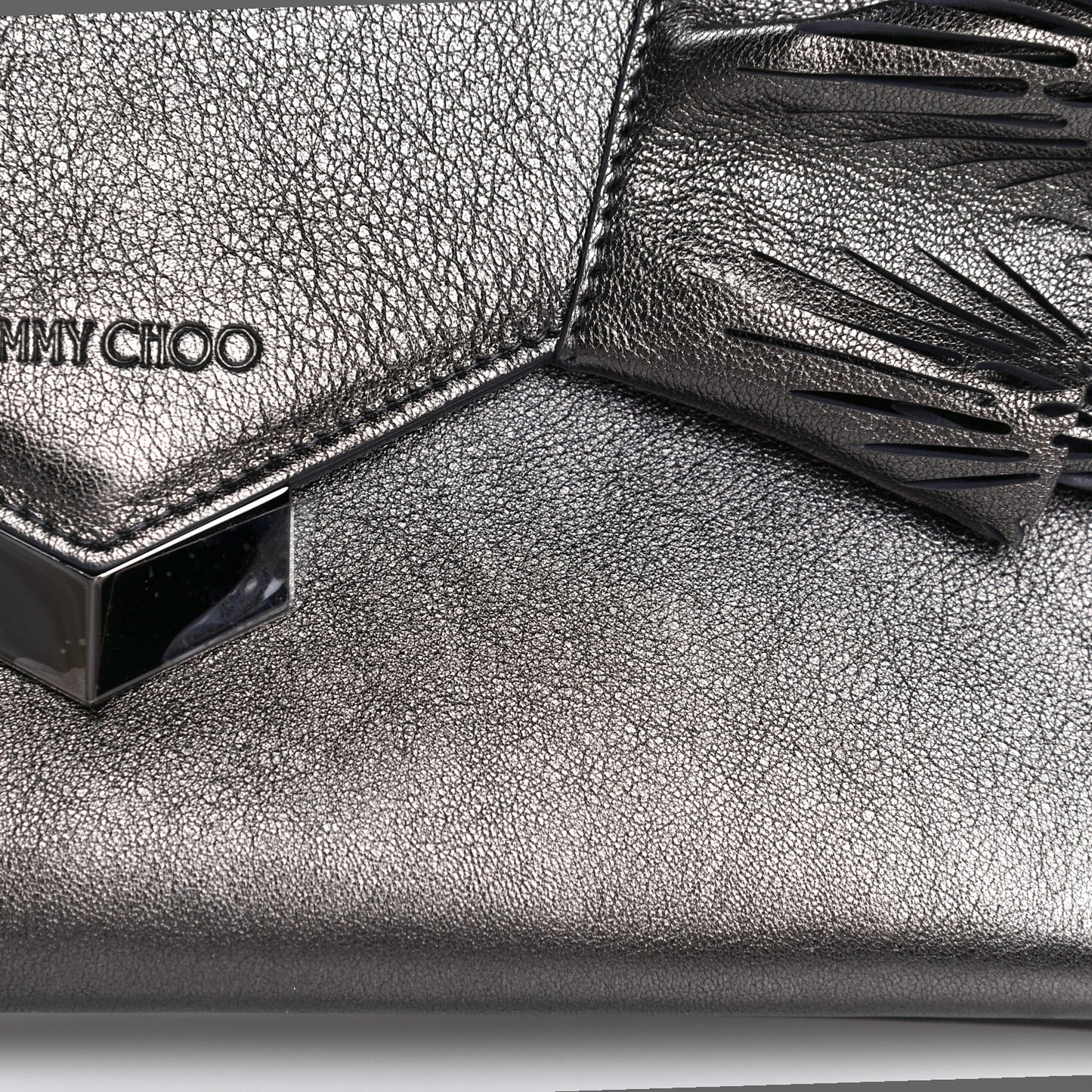 Calfskin Laser Cut Ruffled Isabella Clutch Gray