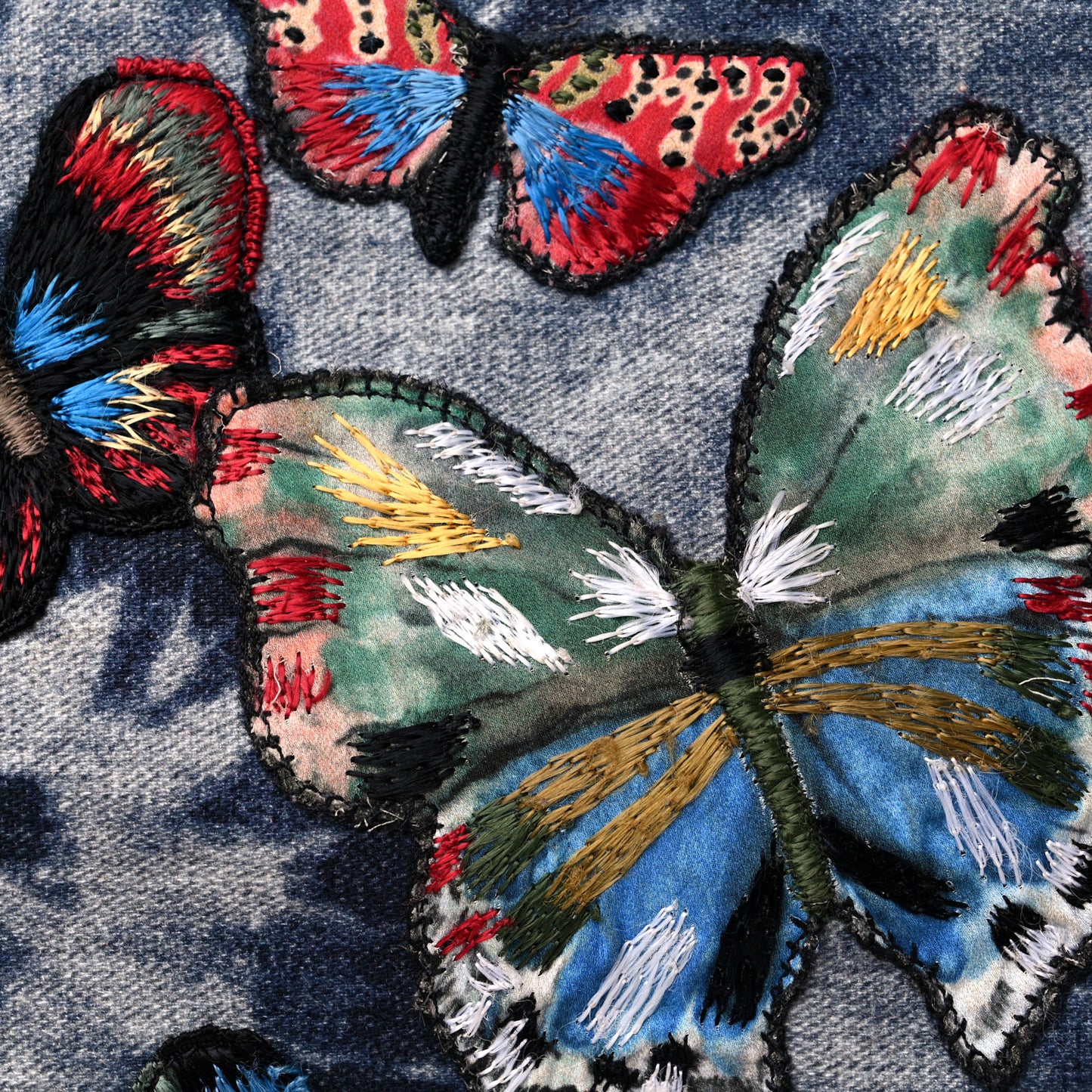 Denim Butterfly Embroidered Medium Rockstud Tote Light Denim Multicolor