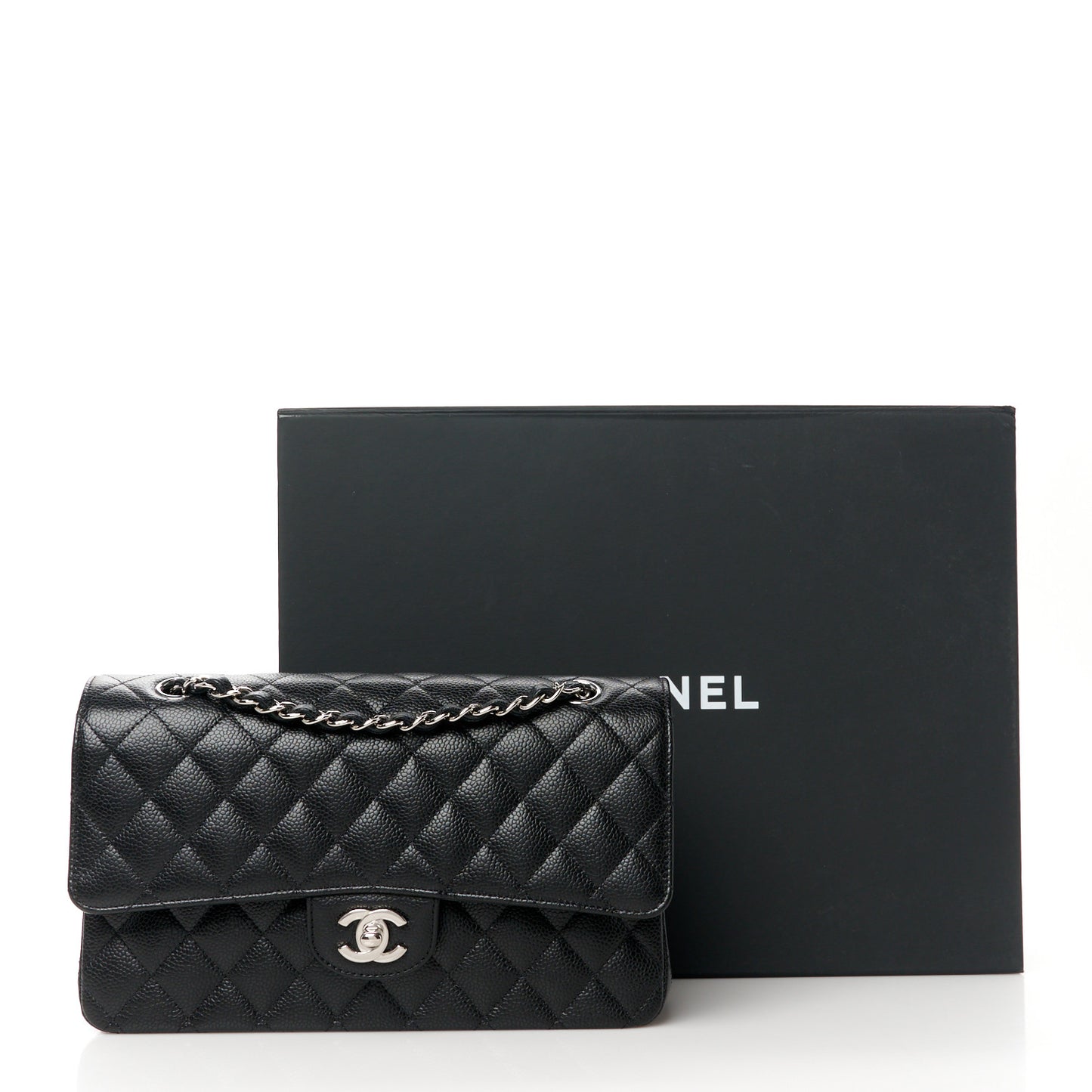 Caviar Quilted Medium Double Flap Black