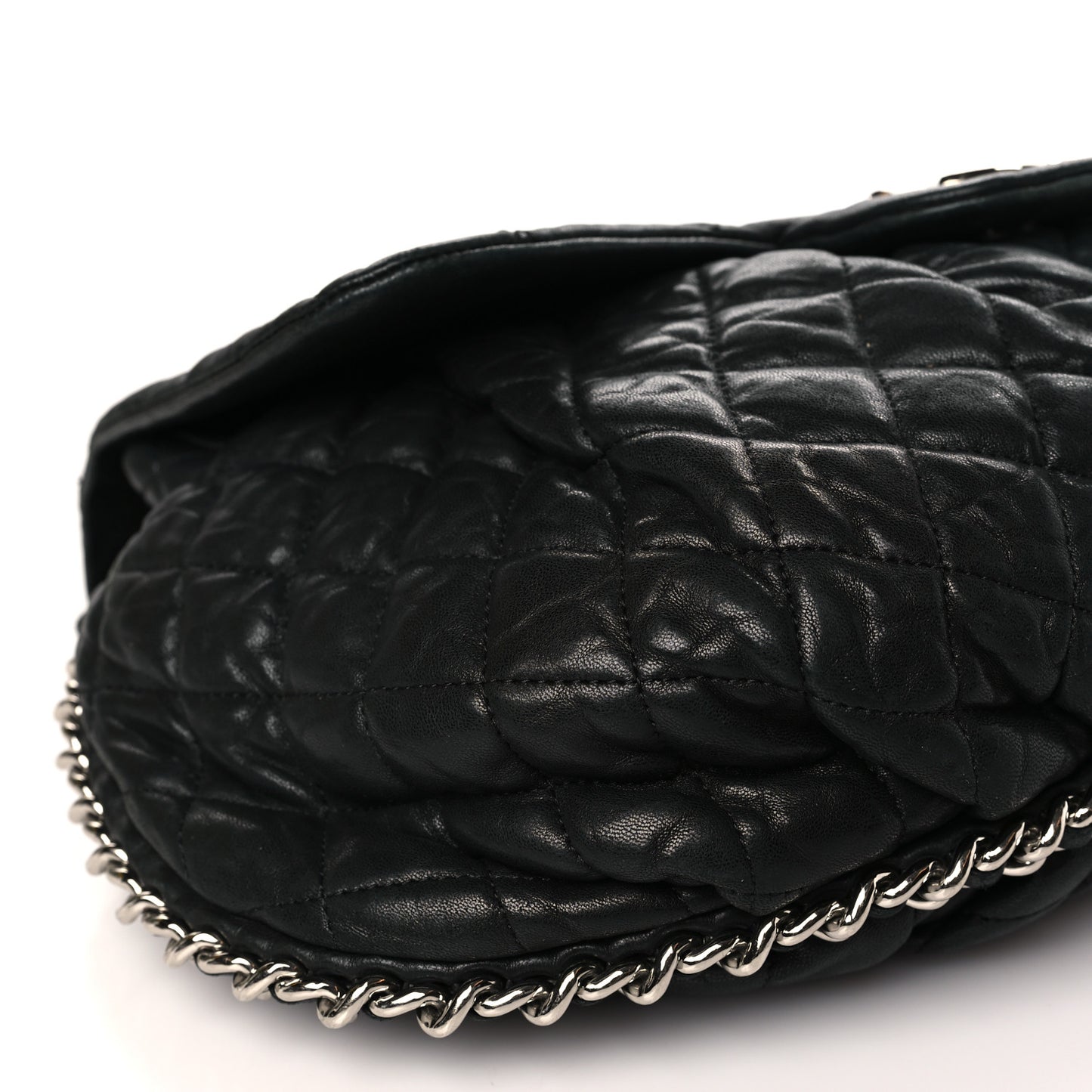 Washed Lambskin Quilted Large Chain Around Messenger Black