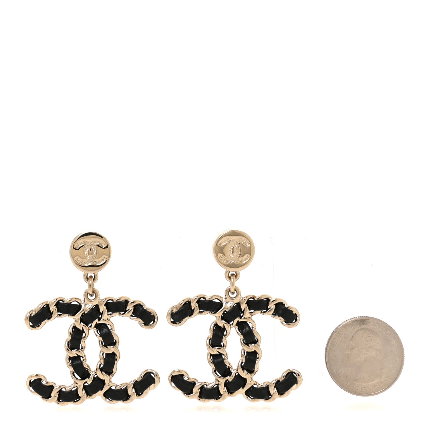 Chanel Lambskin Chain CC Drop Earrings Black Gold 2 of 5