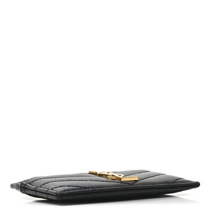 Saint Laurent Grain De Poudre Matelasse Chevron Monogram Credit Card Case Black 4 of 7