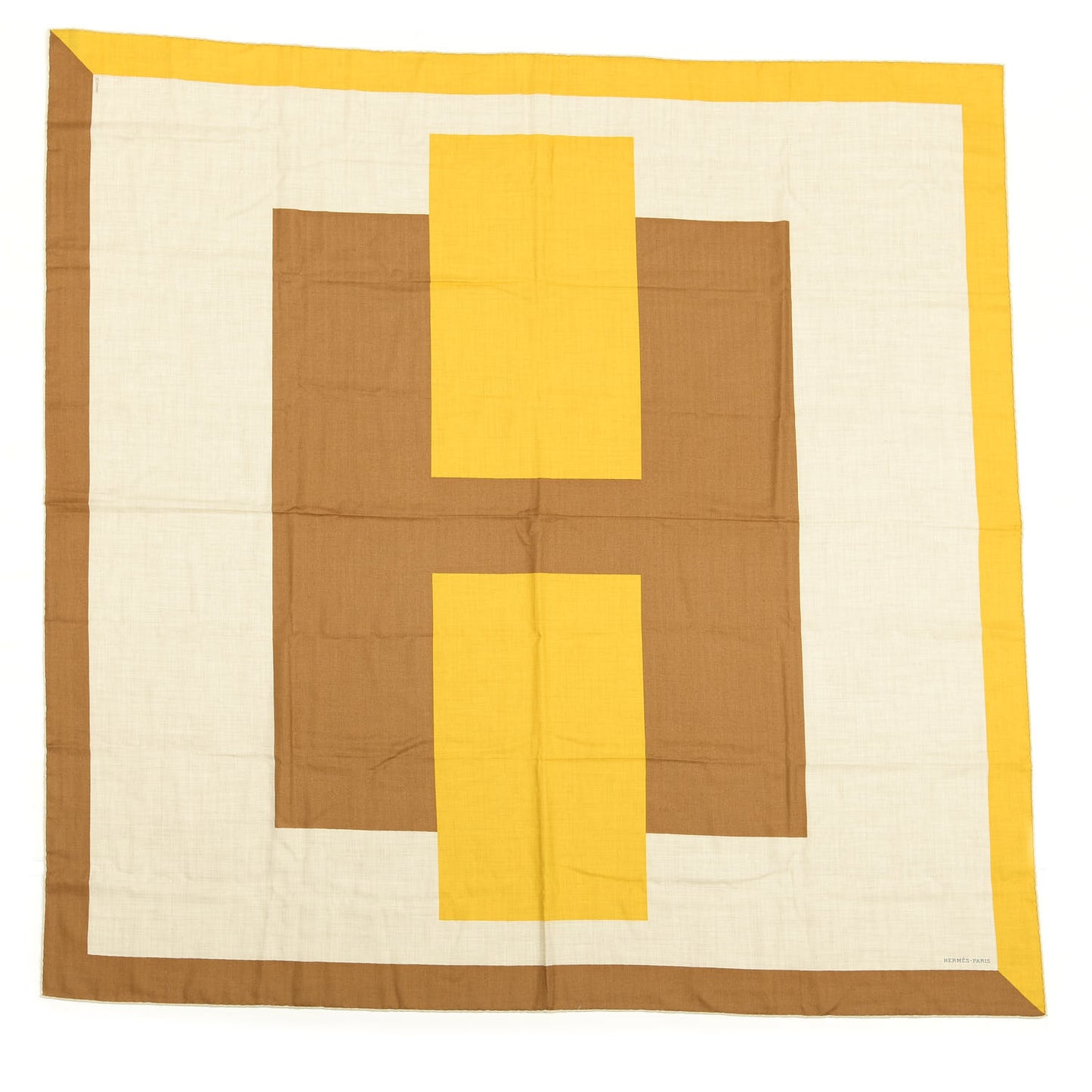 Cashmere Silk Encadre H Passant Giant Scarf 140 Naturel Camel Jaune