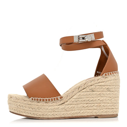 Hermes Calfskin Tivoli Espadrille Wedge Sandals 38 Naturel 1 of 11
