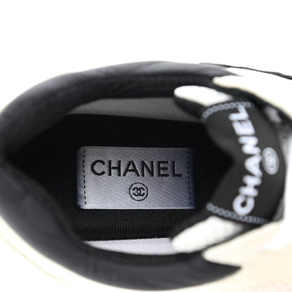 Chanel Mesh Suede Calfskin Grained Calfskin Womens CC Sneakers 40.5 White Black 6 of 8