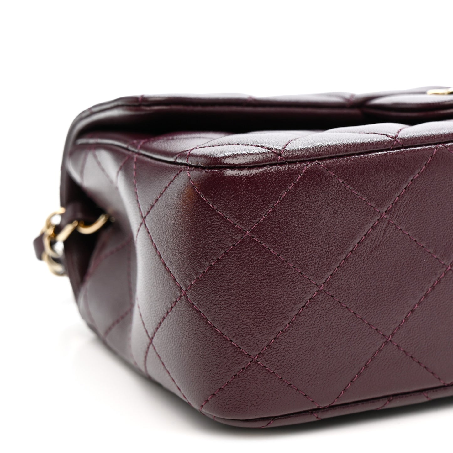 Lambskin Quilted Mini Rectangular Flap Burgundy Burgundy
