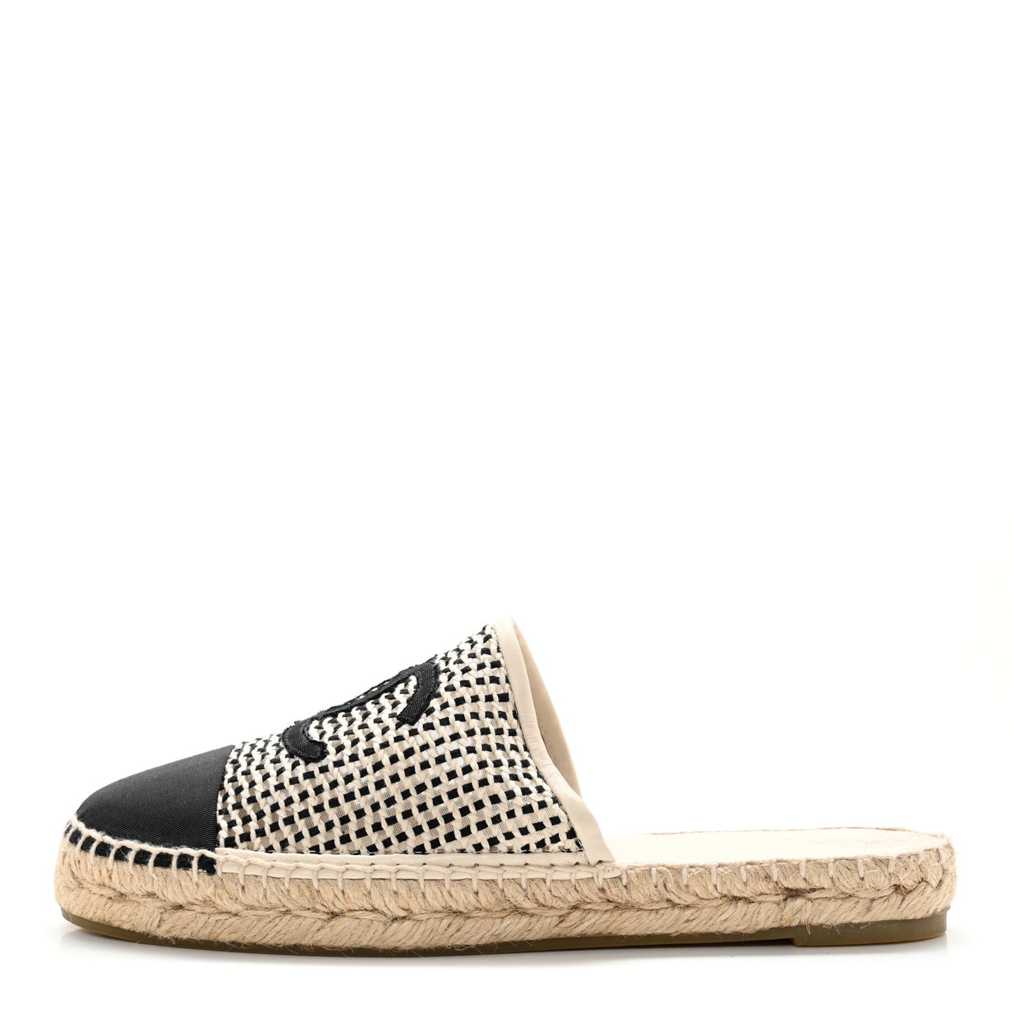 Mesh Grosgrain CC Espadrilles Mule 40 Beige Black