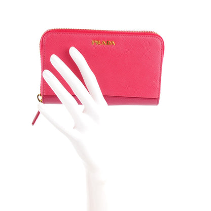 Prada Saffiano Metal Bi-Color Zip Around Wallet Peonia Ibisco 2 of 8