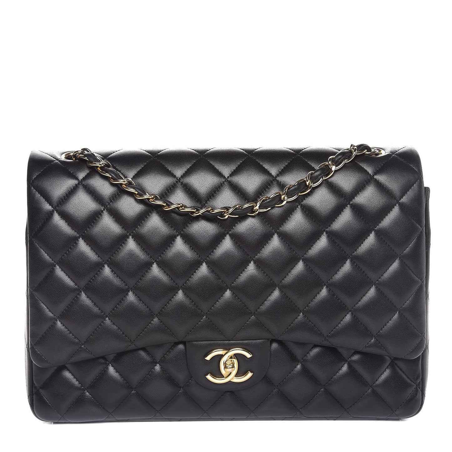 Lambskin Quilted Maxi Double Flap Black