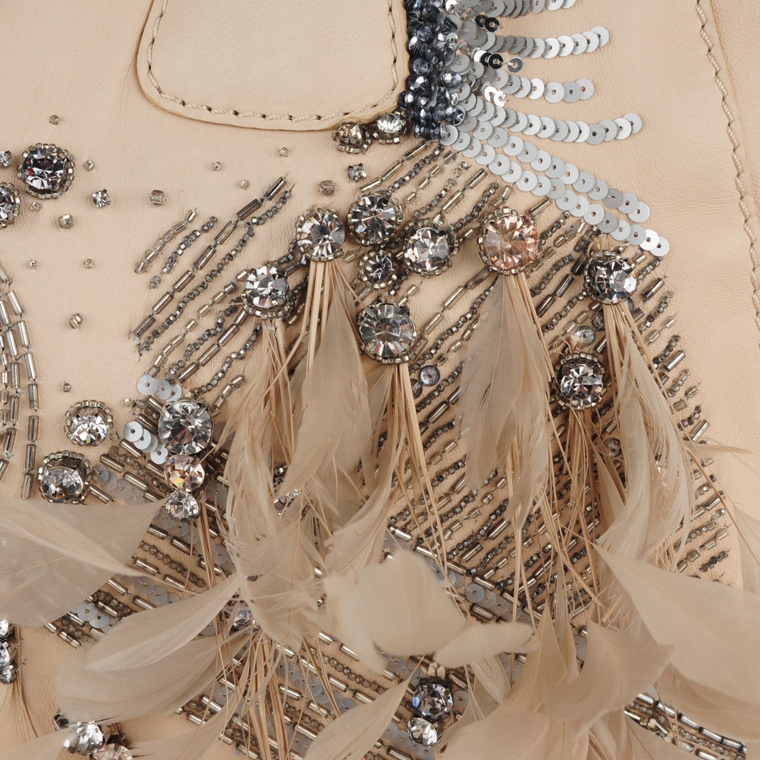 Valentino Garavani Feather Sequin Alice Glam Frame Satchel Beige 10 of 11