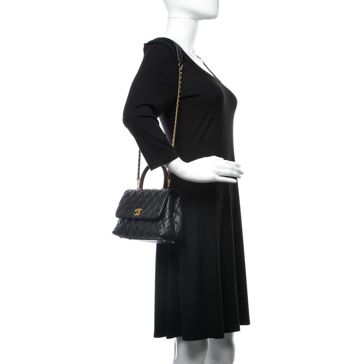 Caviar Lizard Quilted Mini Coco Handle Flap Black