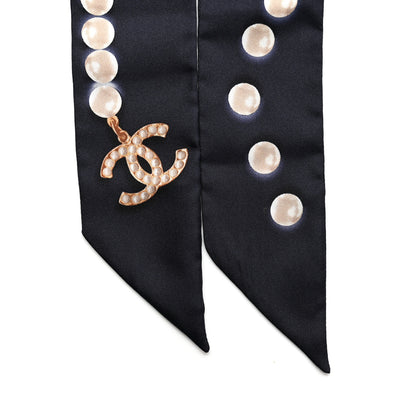 Chanel Silk Pearl CC Slim Bandeau Scarf Dark Navy 2 of 4
