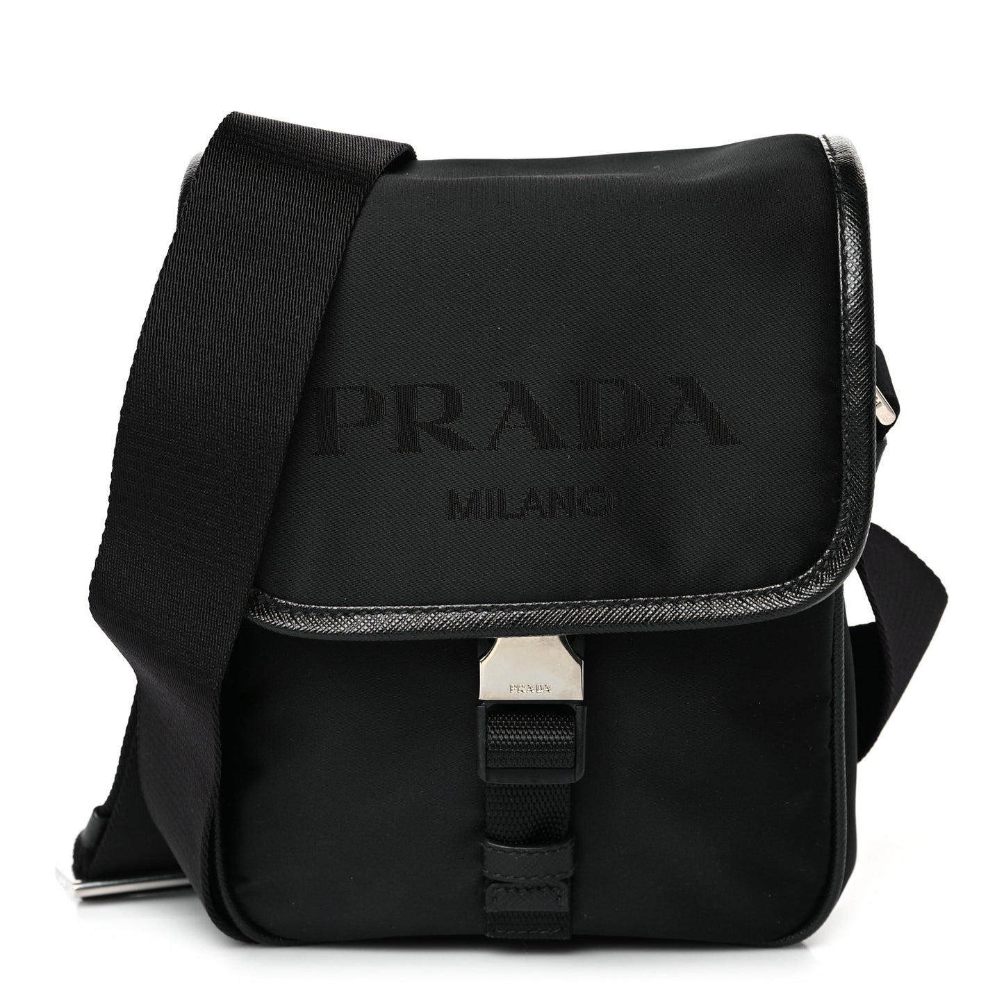 Tessuto Nylon Saffiano Logo Messenger Bag Black