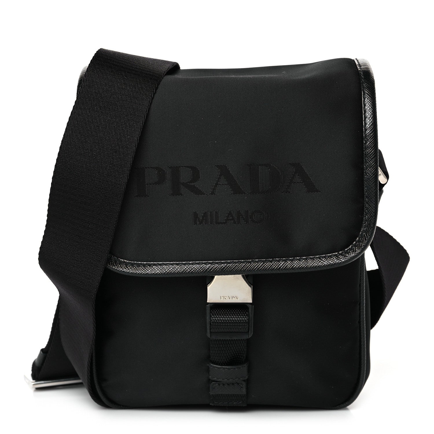 Prada Tessuto Nylon Saffiano Logo Messenger Bag Black 1 of 8
