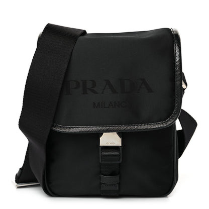 Prada Tessuto Nylon Saffiano Logo Messenger Bag Black 1 of 8