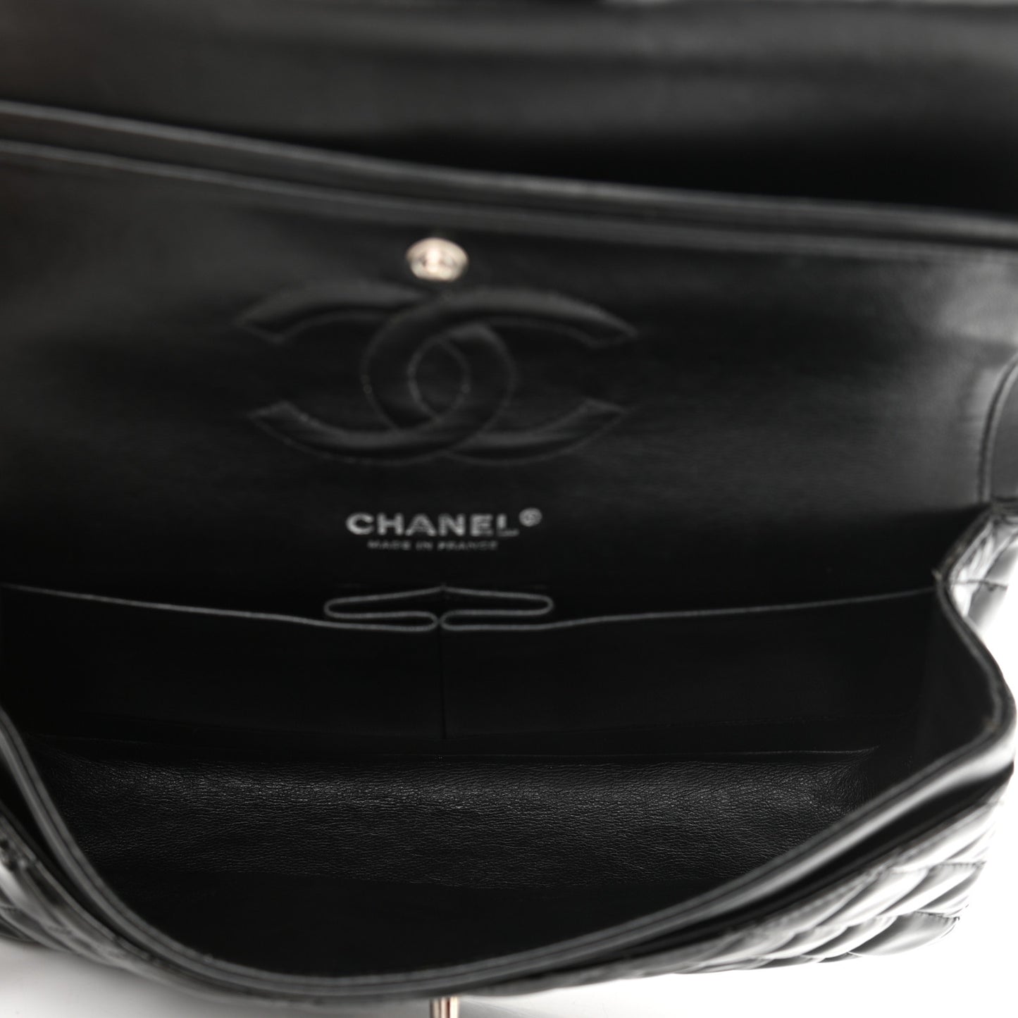 Patent Quilted Medium Double Flap Black