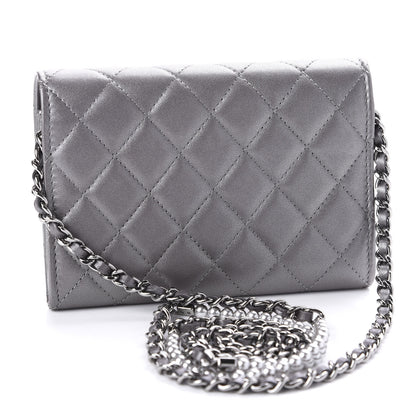 Chanel Lambskin Quilted Pearl My Shoulder Mini French Wallet On Chain WOC Silver 3 of 12