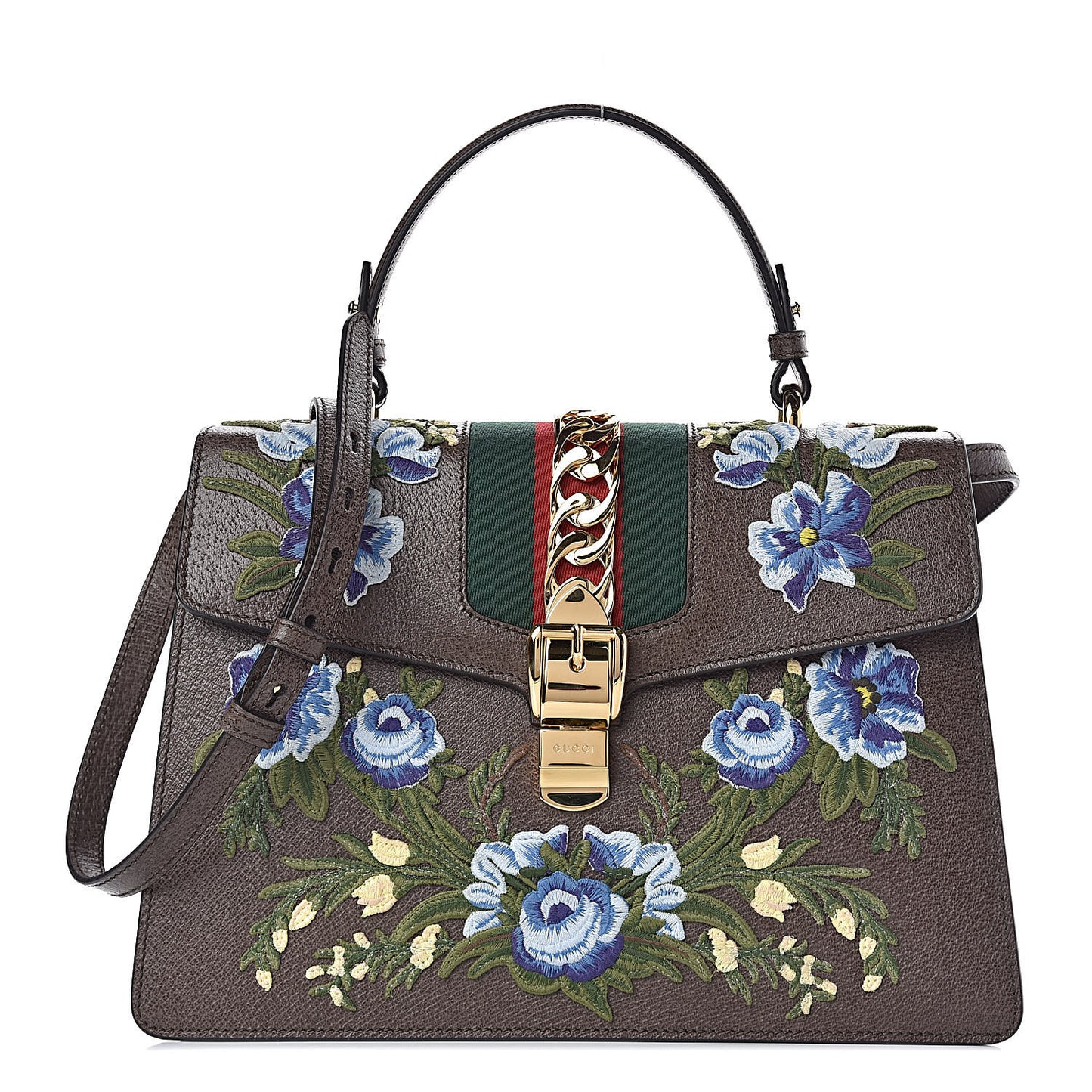 Calfskin Embroidered Medium Sylvie Top Handle Bag New Acero Multicolor