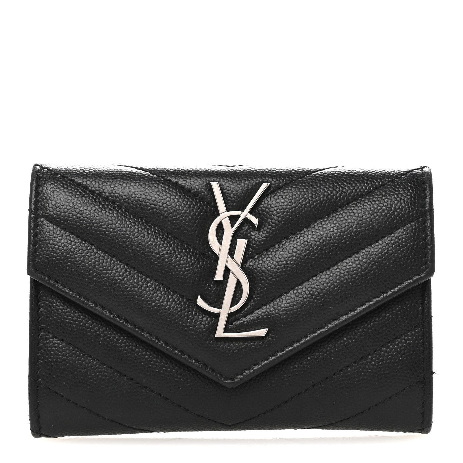 Saint Laurent Grain De Poudre Matelasse Chevron Small Monogram Envelope Wallet Black 1 of 9