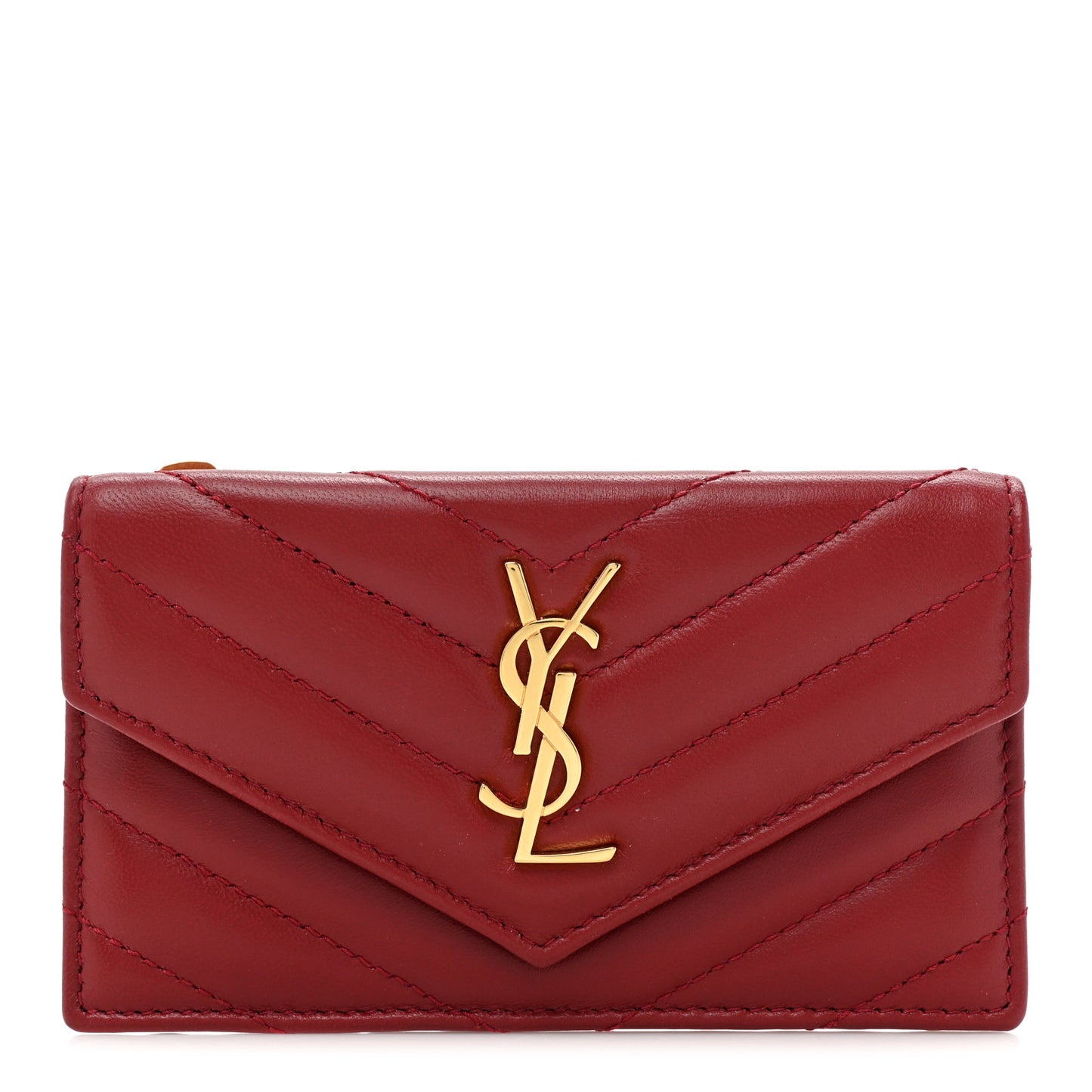 Lambskin Matelasse Chevron Monogram Compact Wallet Red