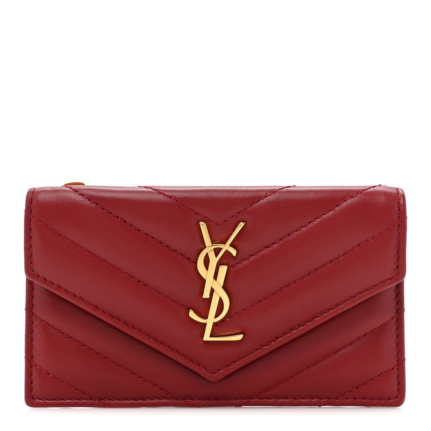 Saint Laurent Lambskin Matelasse Chevron Monogram Compact Wallet Red 1 of 11