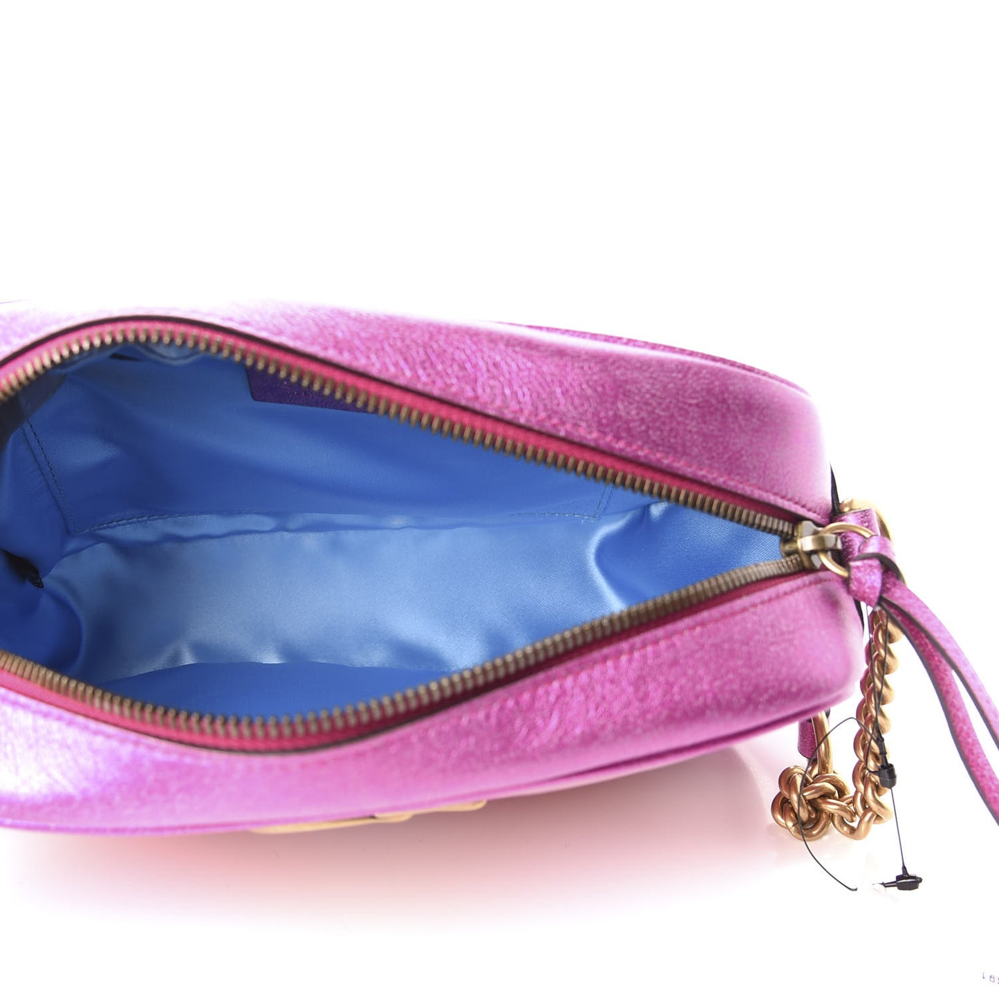 Laminated Nappa Matelasse Small GG Marmont Chain Shoulder Bag Fuxia Rosso Rosa