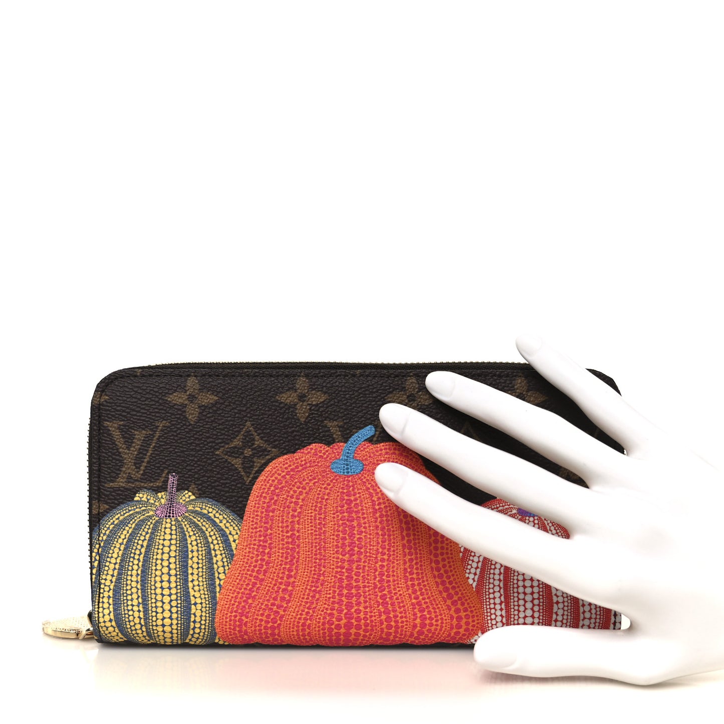 LV X YK Monogram Kusama Pumpkin Zippy Wallet