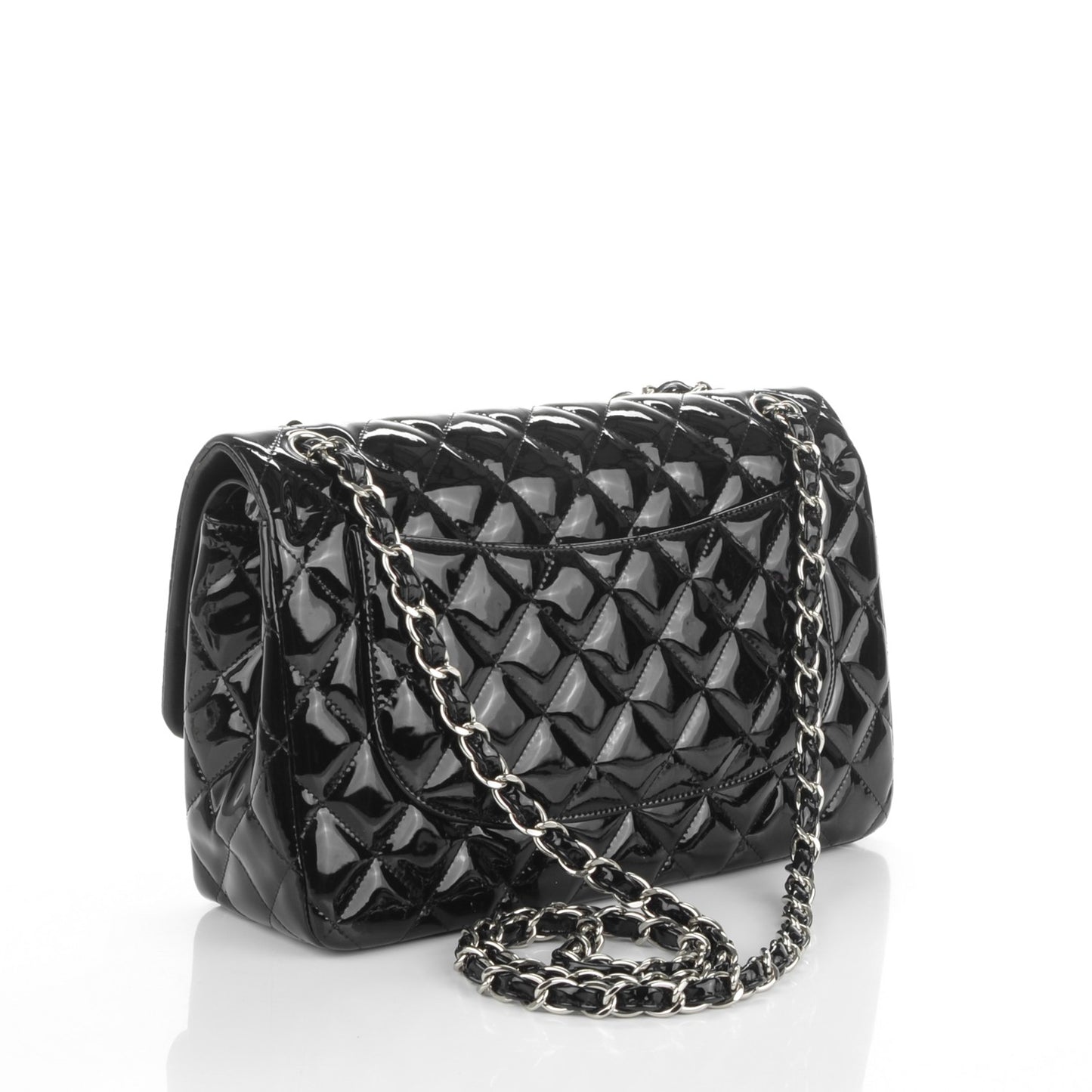 Patent Quilted Jumbo Double Flap Black