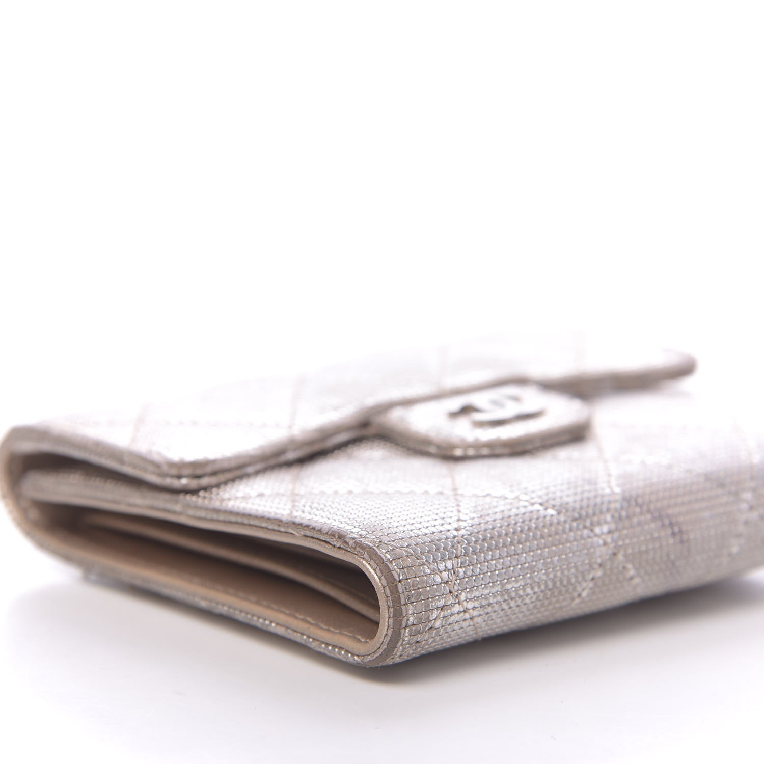 Chanel Metallic Calfskin Pixel Effect Quilted Compact Flap Wallet Gold 8 of 16