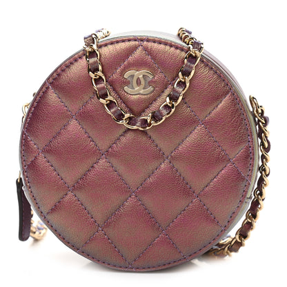 Chanel Iridescent Lambskin Quilted Round Clutch With Chain Purple 1 of 11
