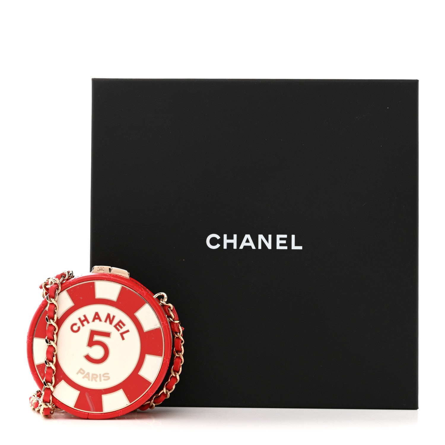Chanel Lambskin Enamel Quilted Round Poker Chip Clutch With Chain Red White 12 of 12