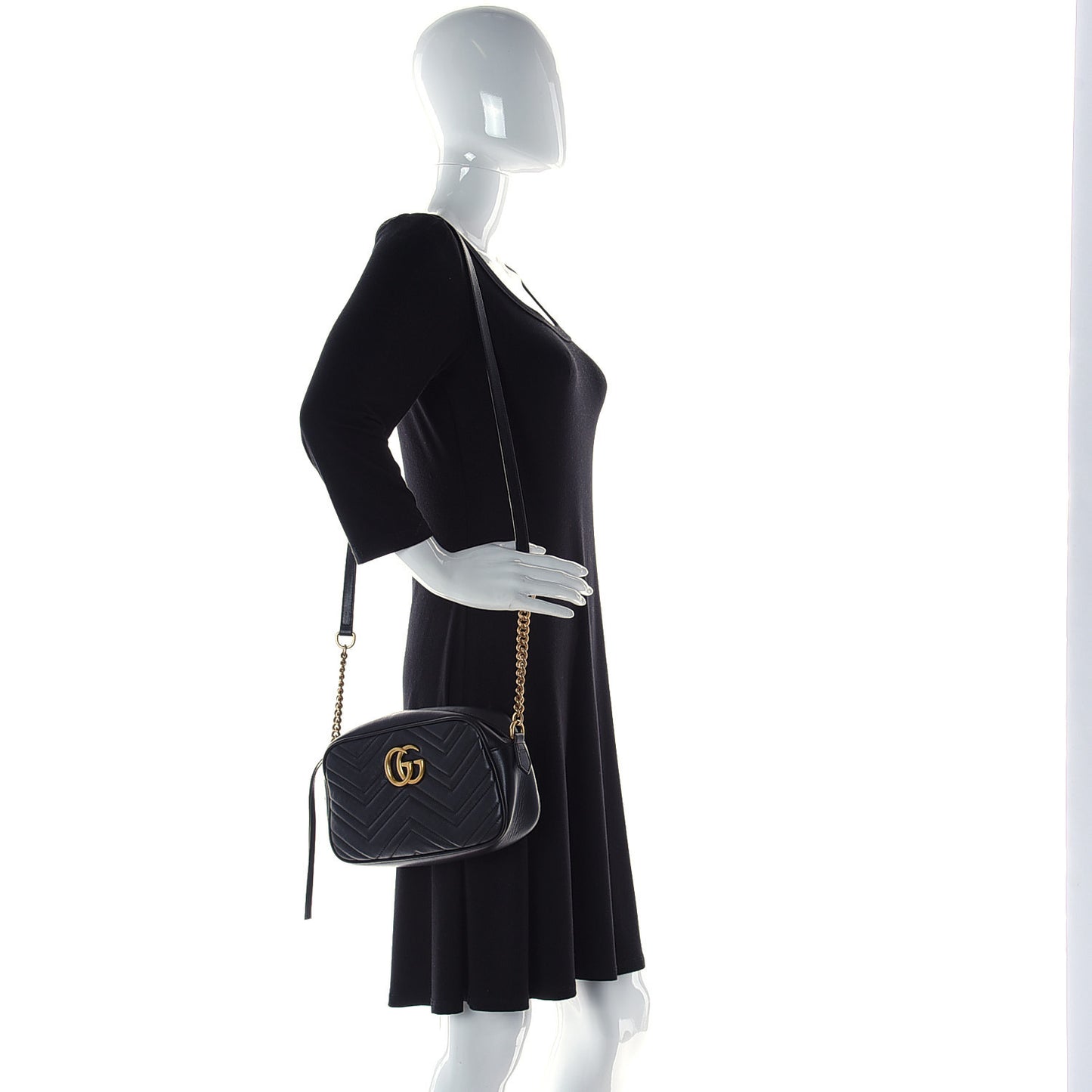 Calfskin Matelasse Small GG Marmont Chain Shoulder Bag Black