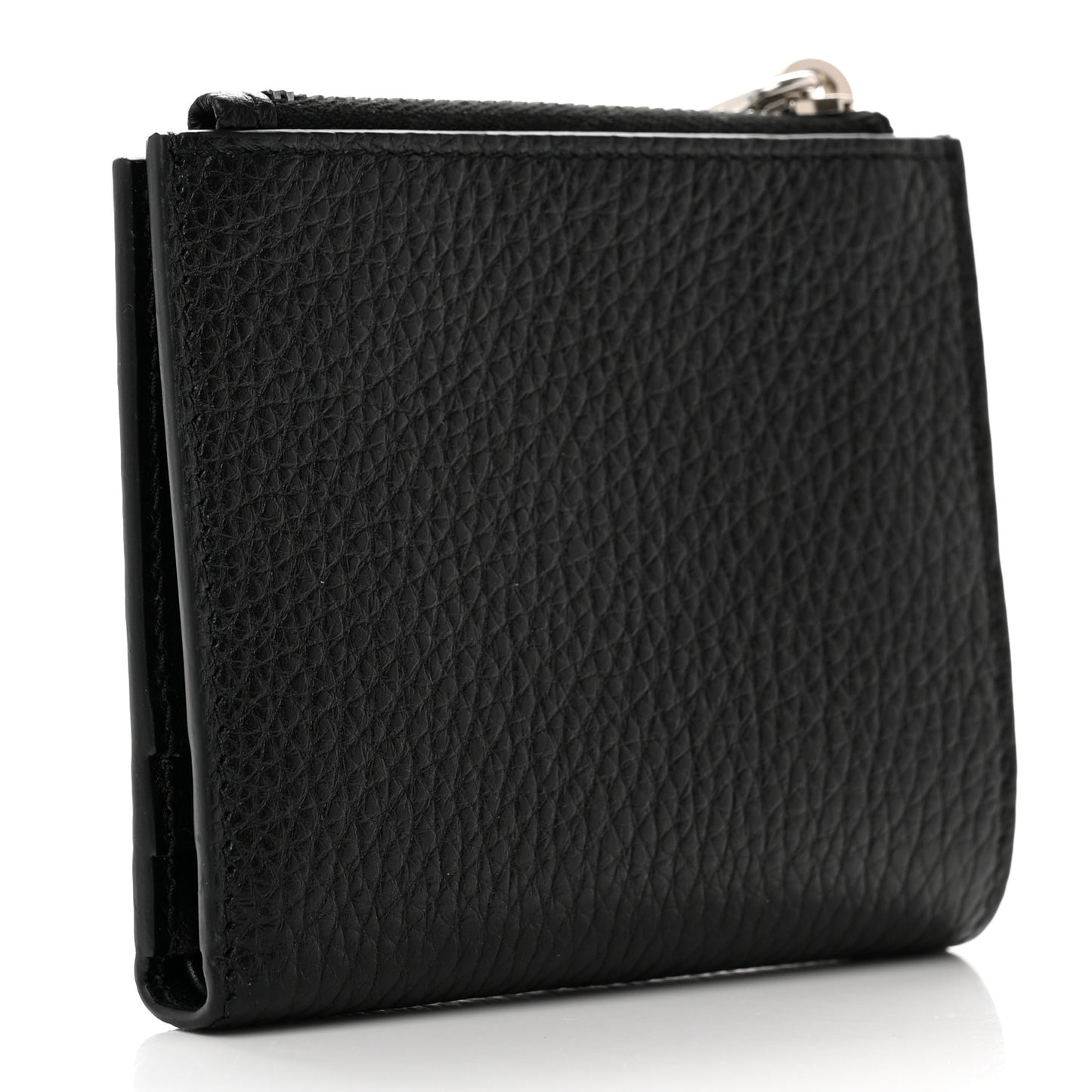 Vitello Daino Compact Bi-Fold Zip Wallet Black