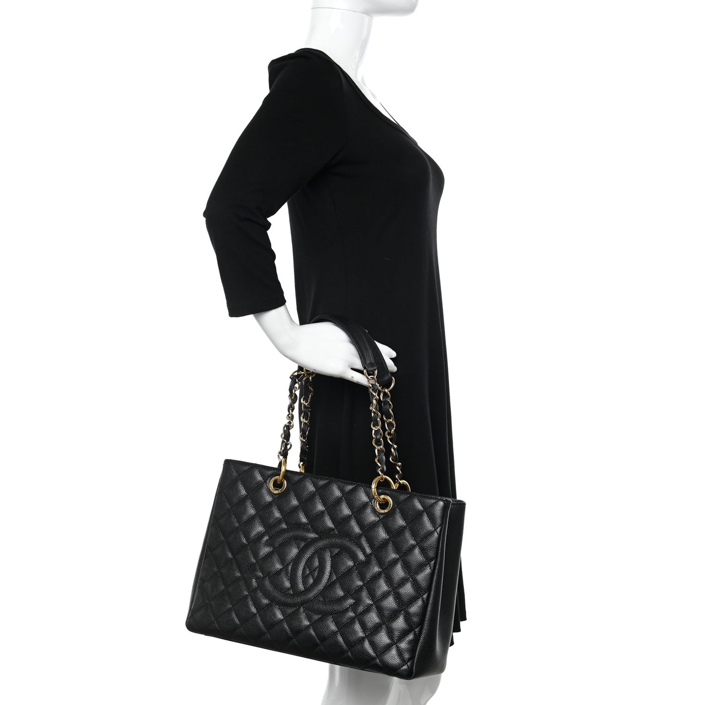 Caviar Quilted Grand Shopping Tote GST Black